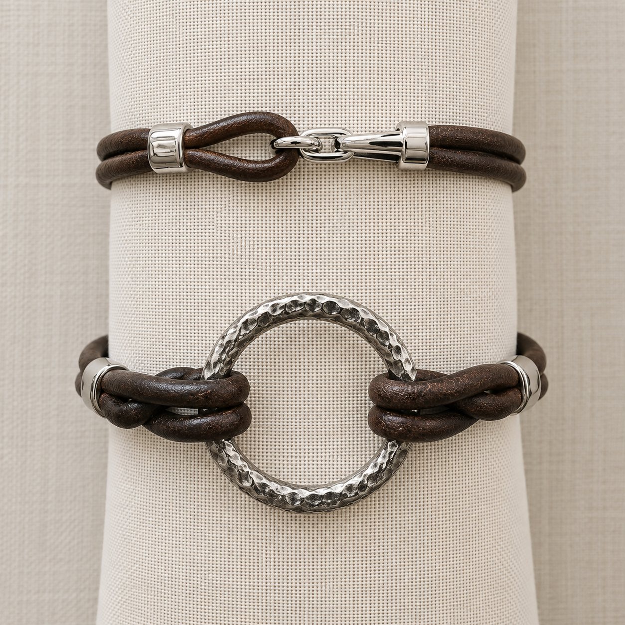 Small Hook and Clove Hitch leather bracelets